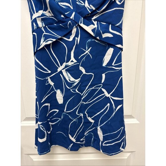 DKNY Womens Size 6 Petite Blue White Twist Front Sleeveless Fit  Flare Dress New - Picture 6 of 12